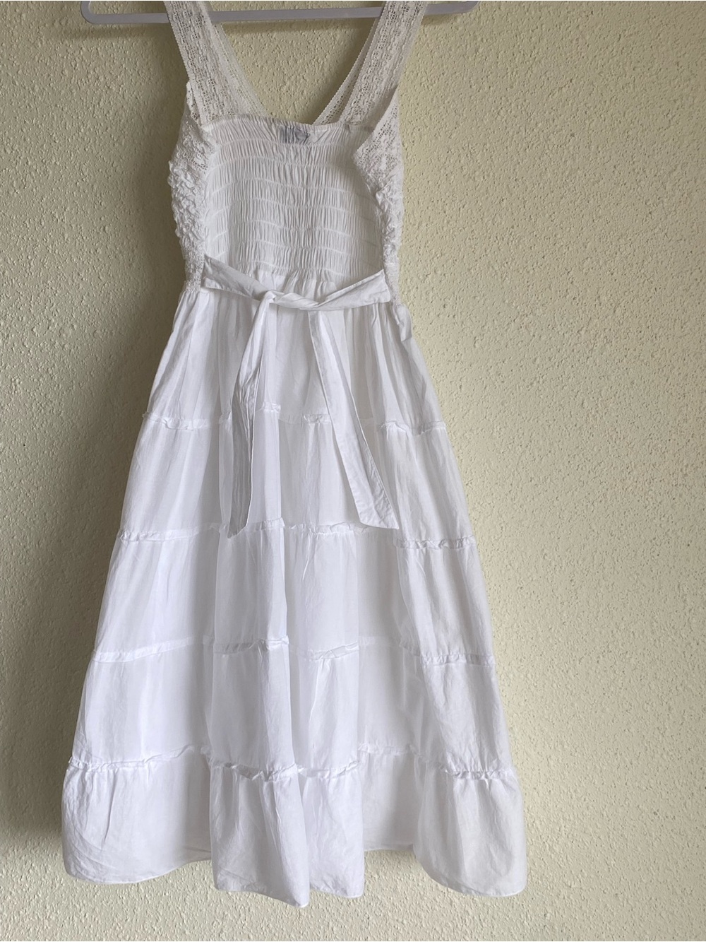 Trishna White Cotton Crochet Lace Tiered Midi Dress Cottagecore XS - Picture 5 of 10